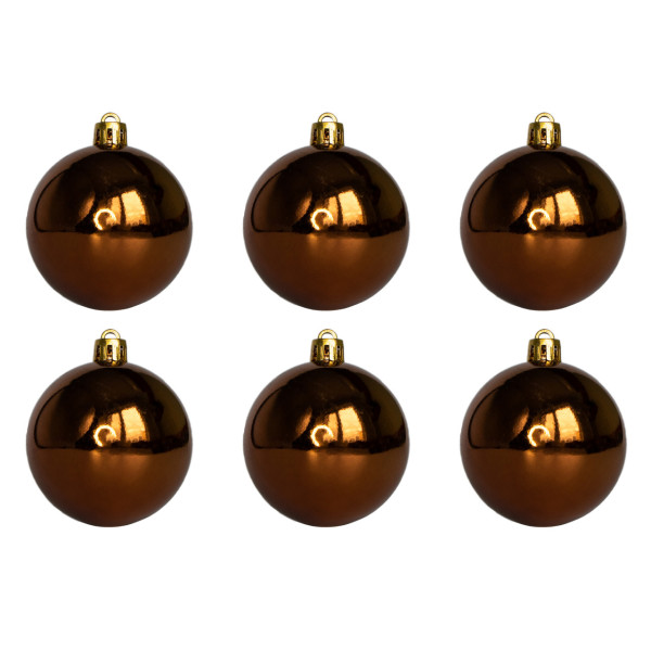 Набір ялинкових іграшок - кулі, 6 шт, D6 см, глянець, шоколадний, пластик (251512)