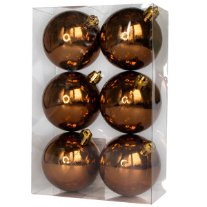 Набір ялинкових іграшок - кулі, 6 шт, D6 см, глянець, шоколадний, пластик (251512)