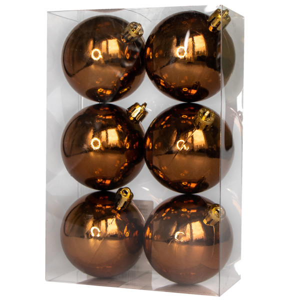 Набір ялинкових іграшок - кулі, 6 шт, D6 см, глянець, шоколадний, пластик (251512)