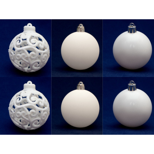 Набір ялинкових іграшок - кулі, 6 шт, D6 см, білий, 2 матовий, 2 глянець, 2 гліттер, пластик (251734-1)