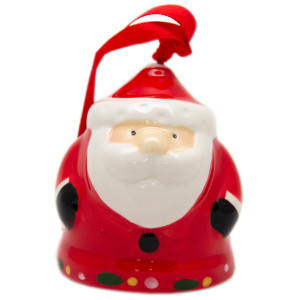 Новорічна ялинкова іграшка - фігурка-дзвіночок Санта (Дід Мороз), 8 см, червоний, кераміка (024957)