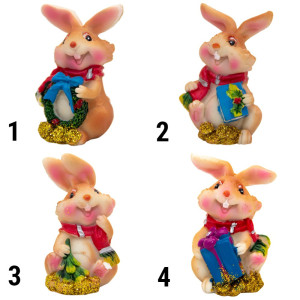 Декоративна фігурка - Кролик з шарфом та синім бантом, 3 см, бежевий, кераміка (440238-1)