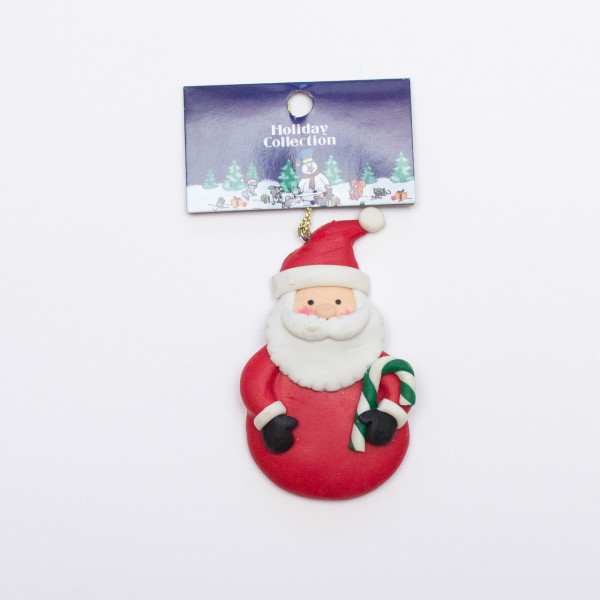 Новорічна ялинкова іграшка - фігурка Санта (Дід Мороз) з тростиною, 9 см, червоний, пластик (001361-7)