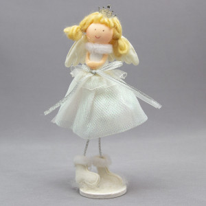 Декоративна фігурка - Янголятко на підставці, 24 см, білий, текстиль, метал (220327-2)