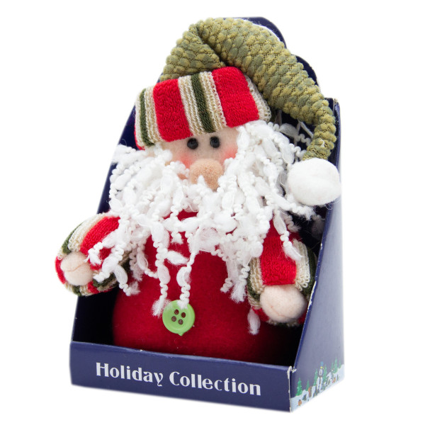 Ялинкова іграшка м'яка - Червоний Санта (Дід Мороз) в зеленій шапці, 9 см, 9 см, червоний, текстиль (000265-15)