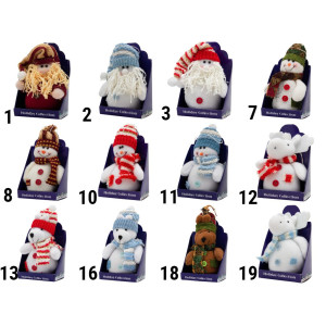 Ялинкова іграшка м'яка - Білий лось з червоним шарфом в смужку, 14 см, білий з червоним, текстиль (000029-12)