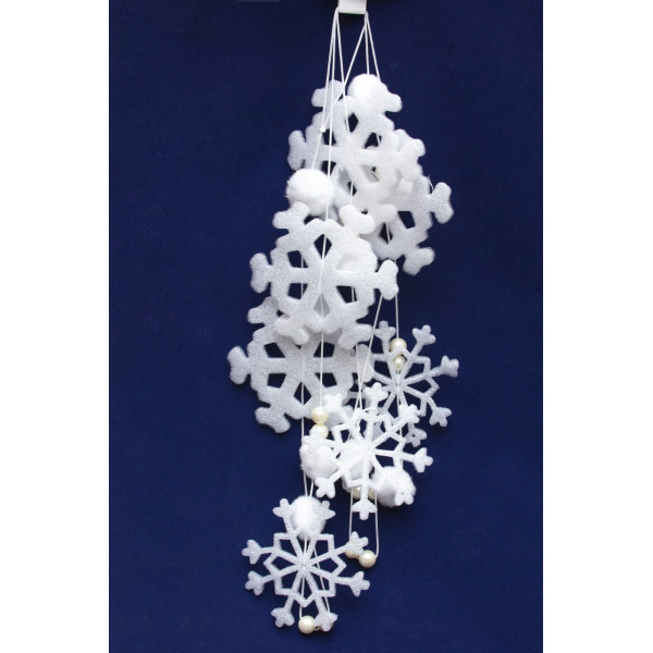 Новорічна прикраса - гірлянда з пінопластових фігурок, 2 м, білий, пінопласт, бавовна (200176)