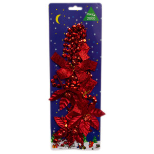 Намисто на ялинку з прикрасами в плоскі кола, 2,7 м, червоний, пластик, текстиль (472123-10)