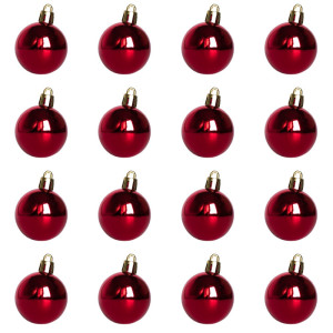 Набір ялинкових іграшок - міні-кулі, 16 шт, D4 см, червоний, глянець, пластик (890674)