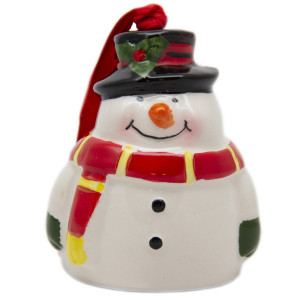 Ялинкова іграшка - дзвіночок, Сніговик, 8 см, білий, кераміка (024933)