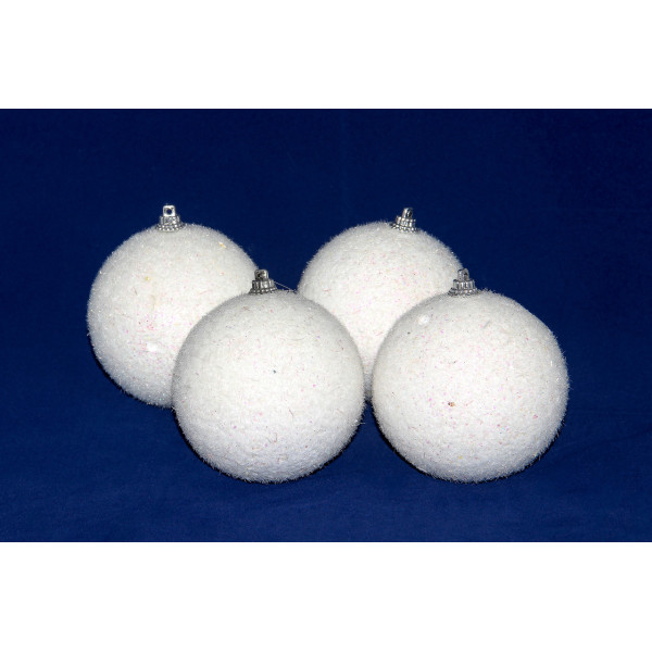 Набір ялинкових іграшок - кулі з кольоровими блискітками, 4 шт, D8 см, білий, пінопласт (200213)