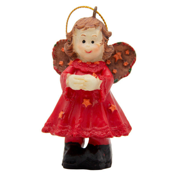 Новорічна ялинкова іграшка - фігурка Янгол, 9 см, червоний, полістоун (000180-1)