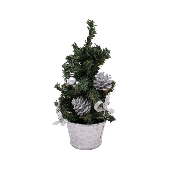 Ялинка прикрашена, 25 см, сріблястий декор (470310)