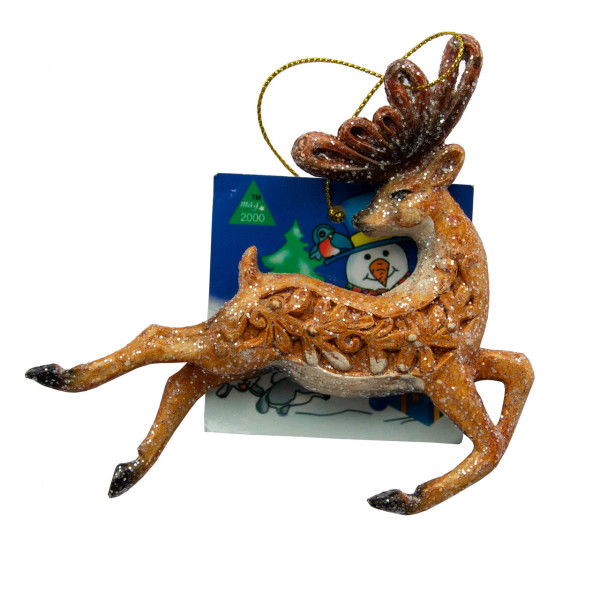 Новорічна ялинкова іграшка - фігурка Олень, що біжить, 11,4 см, коричневий, пластик (190019-1)