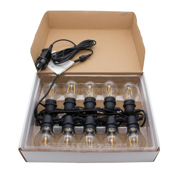 Світлодіодна гірлянда, 8,4 м, 10 ламп E27 з двома нитками, подовжувач, теплий білий, IP44 (930042)