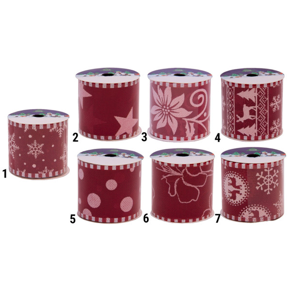 Декоративна прикраса - стрічка в рулоні червона з білою квіткою, 3 м, 6,3 см, червоний, поліестер (080556-3)