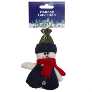 Ялинкова іграшка м'яка - Сніговик у синій кофті, 9 см, білий із синім, текстиль (000258-13)