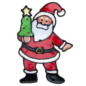 Новорічна прикраса - наліпка на вікно Санта (Дід Мороз) з ялинкою, 19x14 см, червоний, силікон (000548-5)