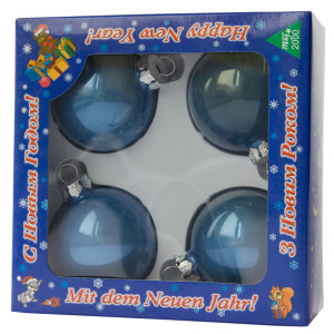 Набір ялинкових іграшок - кулі, 4 шт, D6 см, синій, глянець, скло (390687-4)