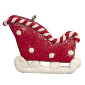 Новорічна ялинкова іграшка - фігурка Санки, 6 см, червоний, пластик (001040-3)