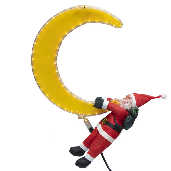 Новорічна світлодіодна декорація - Санта (Дід Мороз) висить на місяці, 30 см, L 45 см, червоний, дюралайт, IP44 (350384)