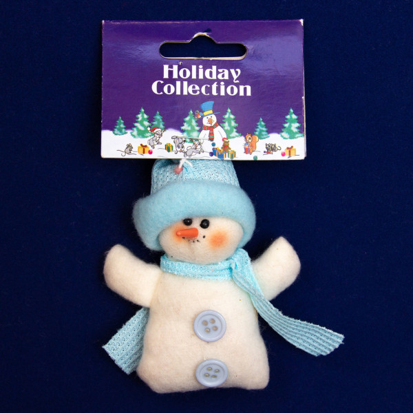 Ялинкова іграшка м'яка - Блакитний Сніговик, 9 см, білий із блакитним, текстиль (000159-2)