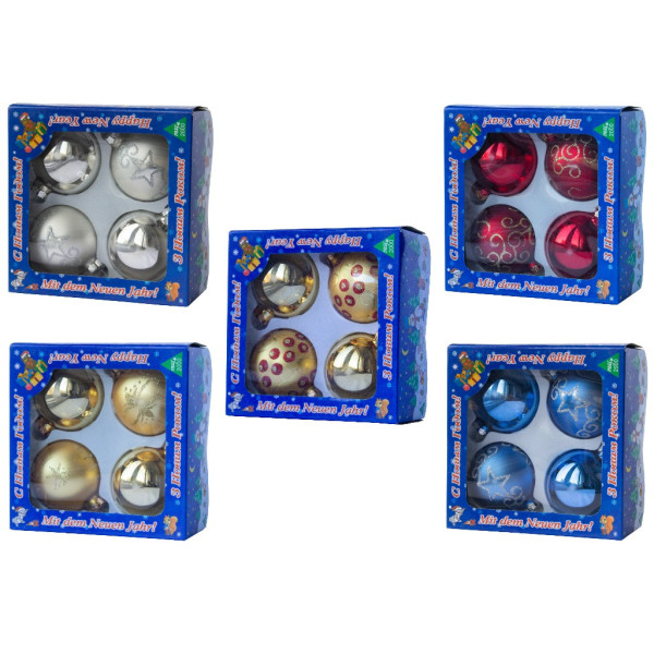 Набір ялинкових іграшок - кулі, 4 шт, D7 см, золотистий, мікс, в сніжинку, скло (390335-7)