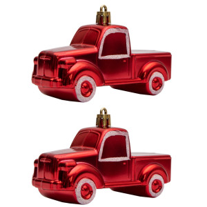 Набір ялинкових іграшок - Вантажівка, 2 шт, 11x6 см, червоний, пластик, матовий (891510)