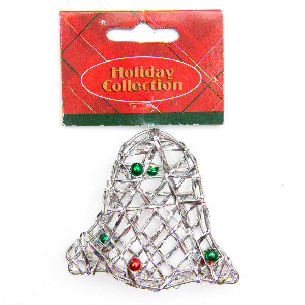 Ялинкова іграшка з дроту - Срібний дзвіночок, 7,6 см, сріблястий, метал, пластик (000685-8)