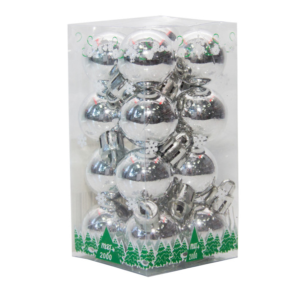 Набір ялинкових іграшок - міні-кулі, 16 шт, D2,5 см, сріблястий, глянець, пластик (890575)