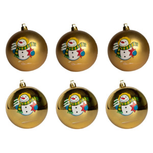 Уцінка. Набір ялинкових іграшок - кулі, 6 шт, D8 см, золотистий з малюнком, пластик (030361-2)