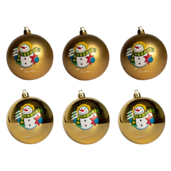 Уцінка. Набір ялинкових іграшок - кулі, 6 шт, D8 см, золотистий з малюнком, пластик (030361-2)