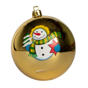 Уцінка. Набір ялинкових іграшок - кулі, 6 шт, D8 см, золотистий з малюнком, пластик (030361-2)
